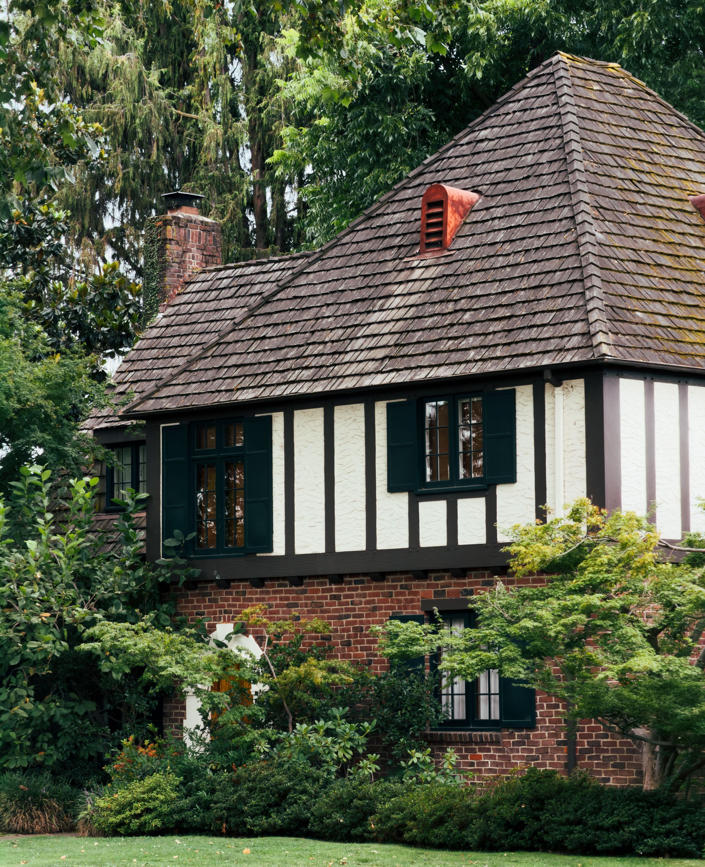 Tudor-style home on a tree-lined Rutherford residential street