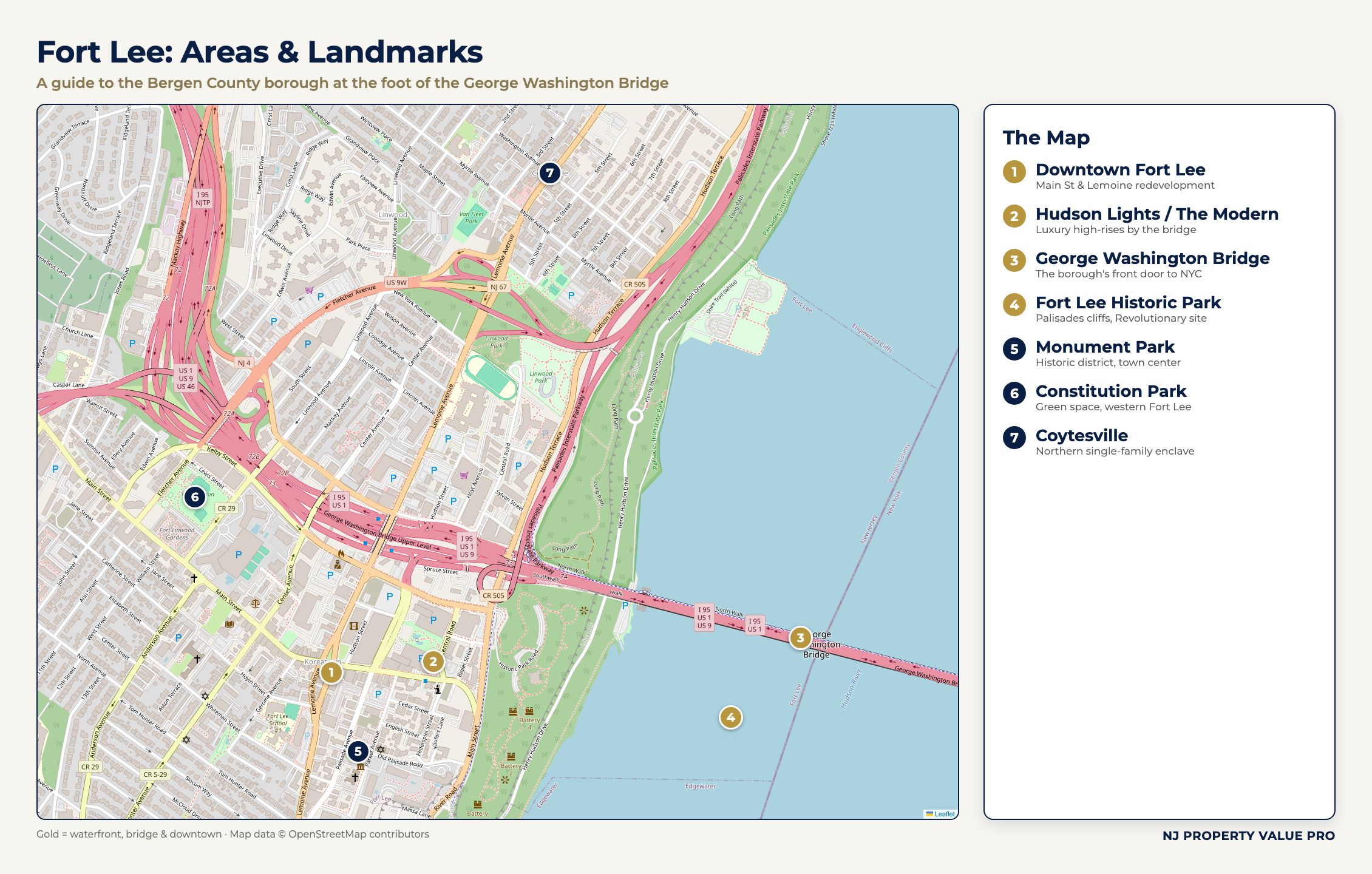 Map showing Fort Lee's distinct neighborhoods